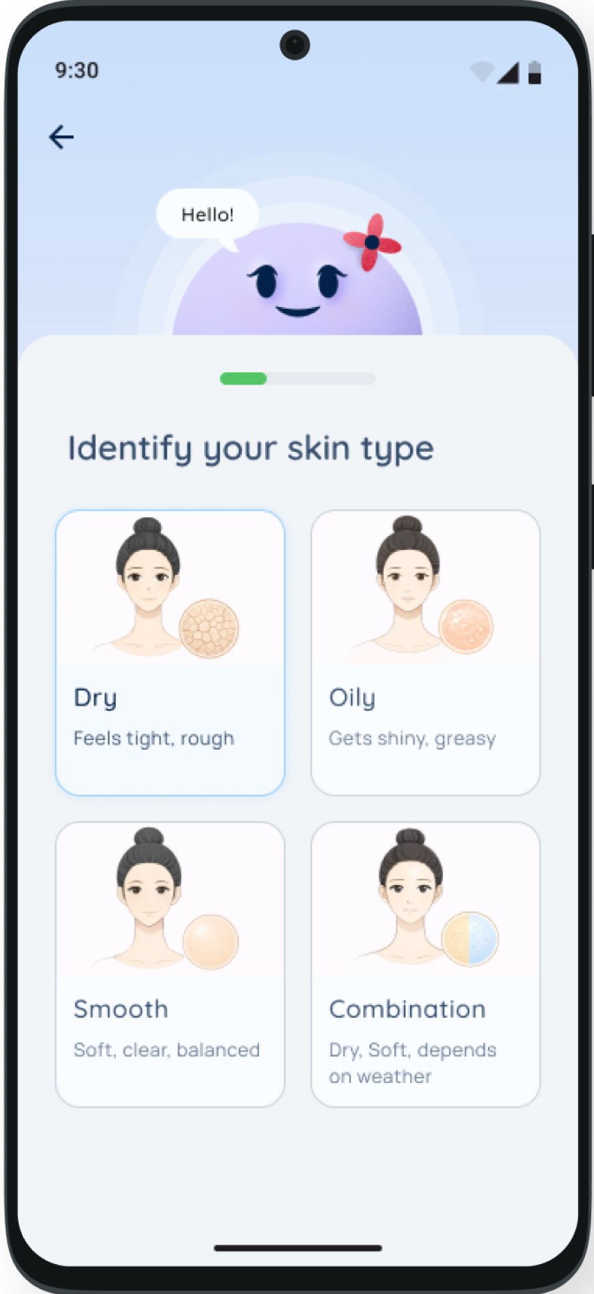 Skin type onboarding
