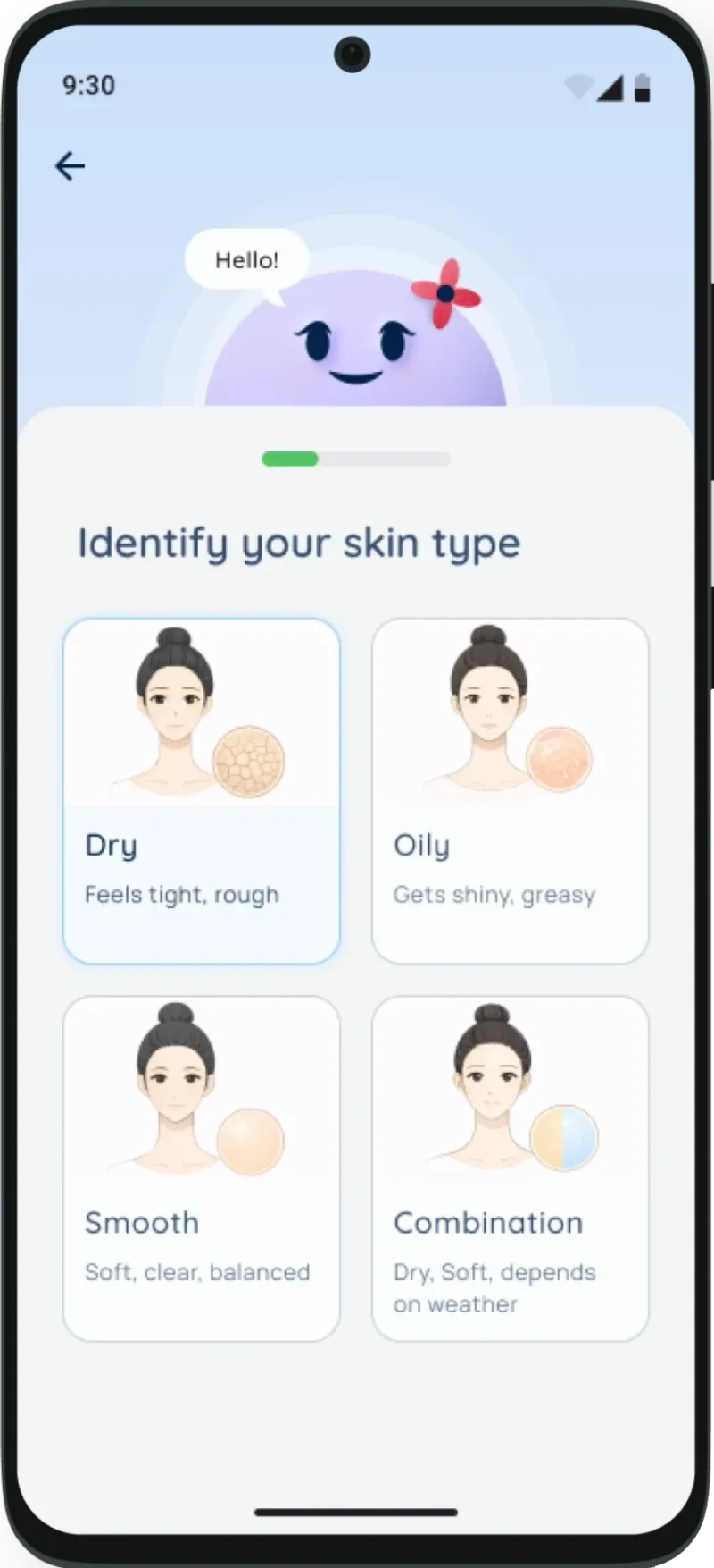 Onboarding: identify your skin type